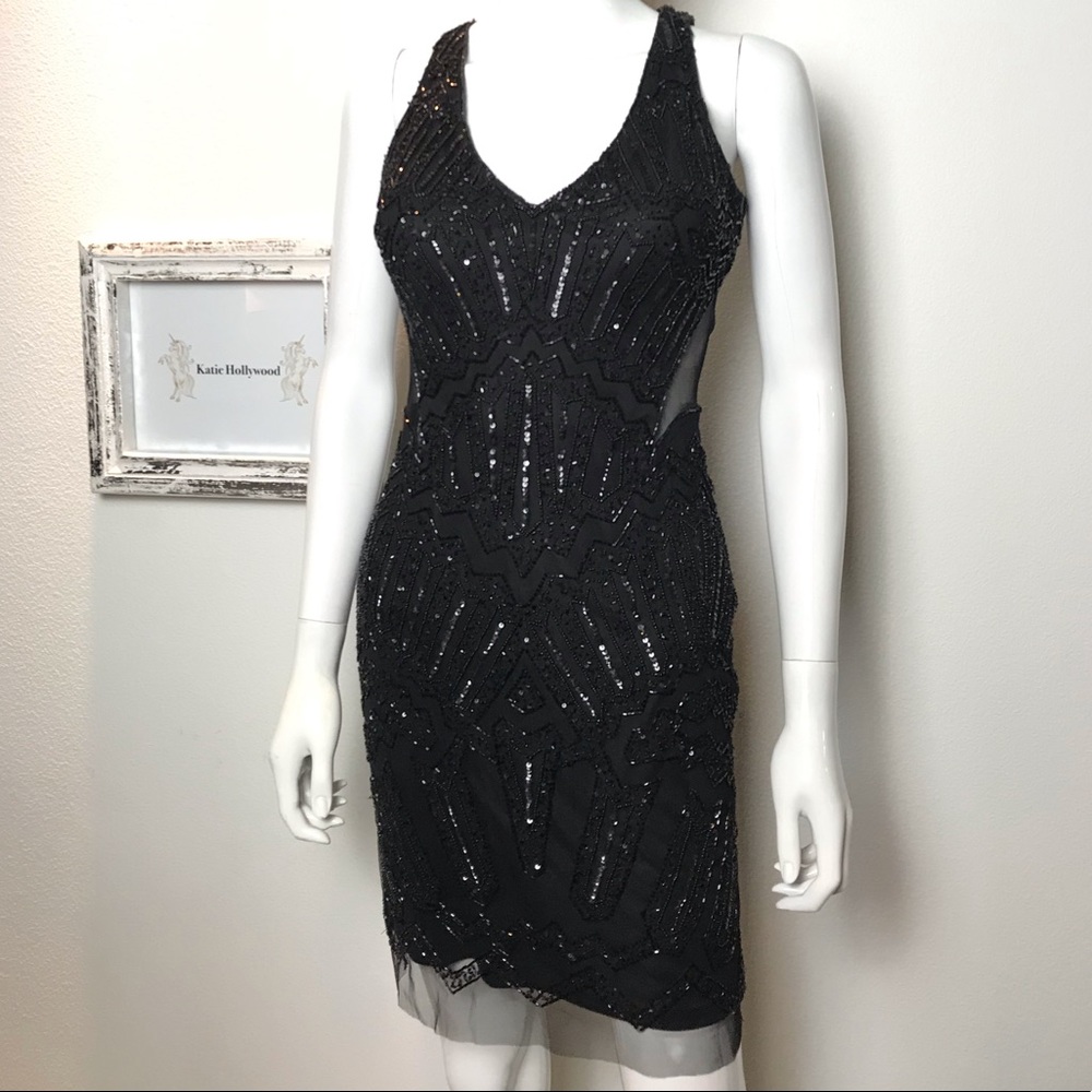 ADRIANNA PAPELL black beaded cocktail dress